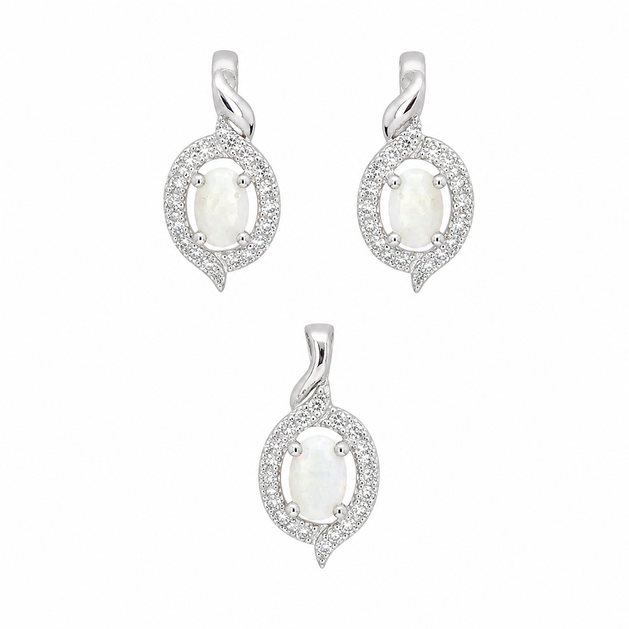 Sterling Silver White Agate CZ Earring/Pendant Set