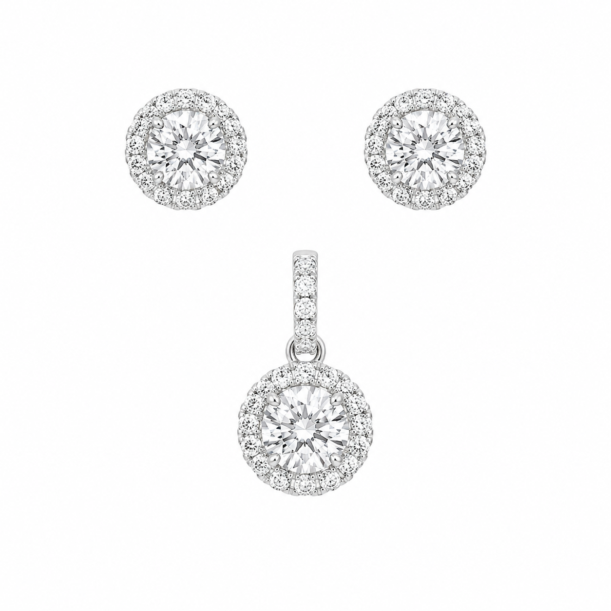 Sterling Silver Circle Cz Earring/Pendant Set