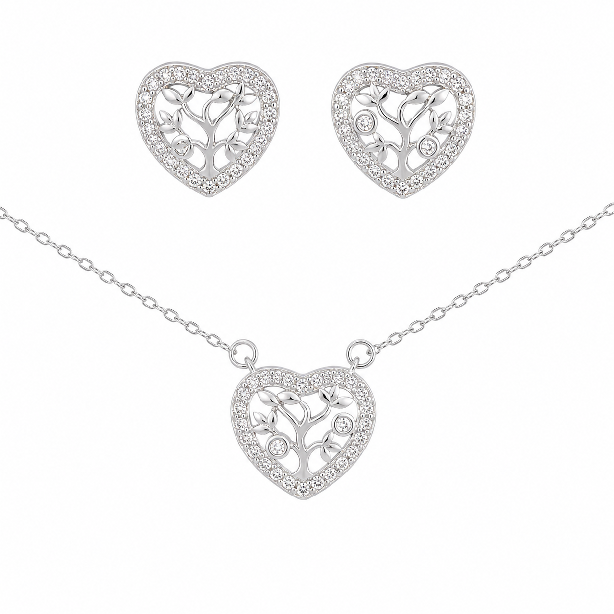Sterling Silver Heart Necklace/Earrings Set