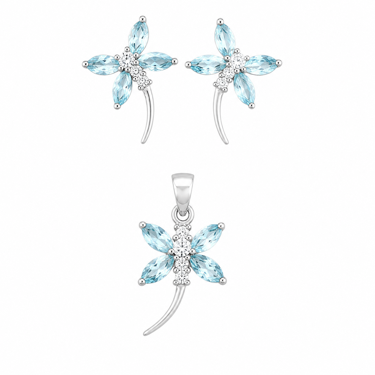 Sterling Silver Dragonfly CZ Pendant/Earrings Set - Blue