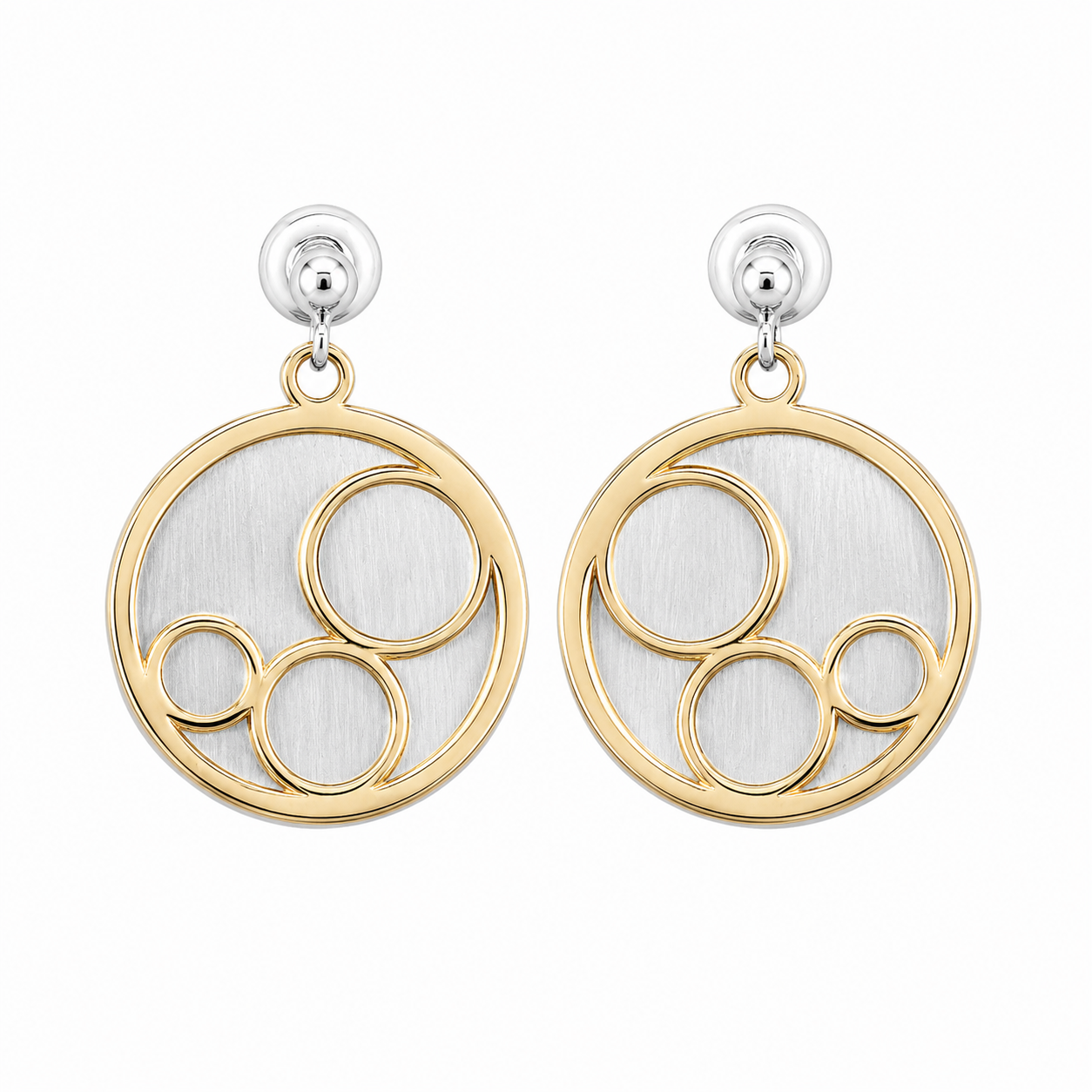 Sterling Silver Gold Plated Layered Circle Design Pendant/Earrings Set