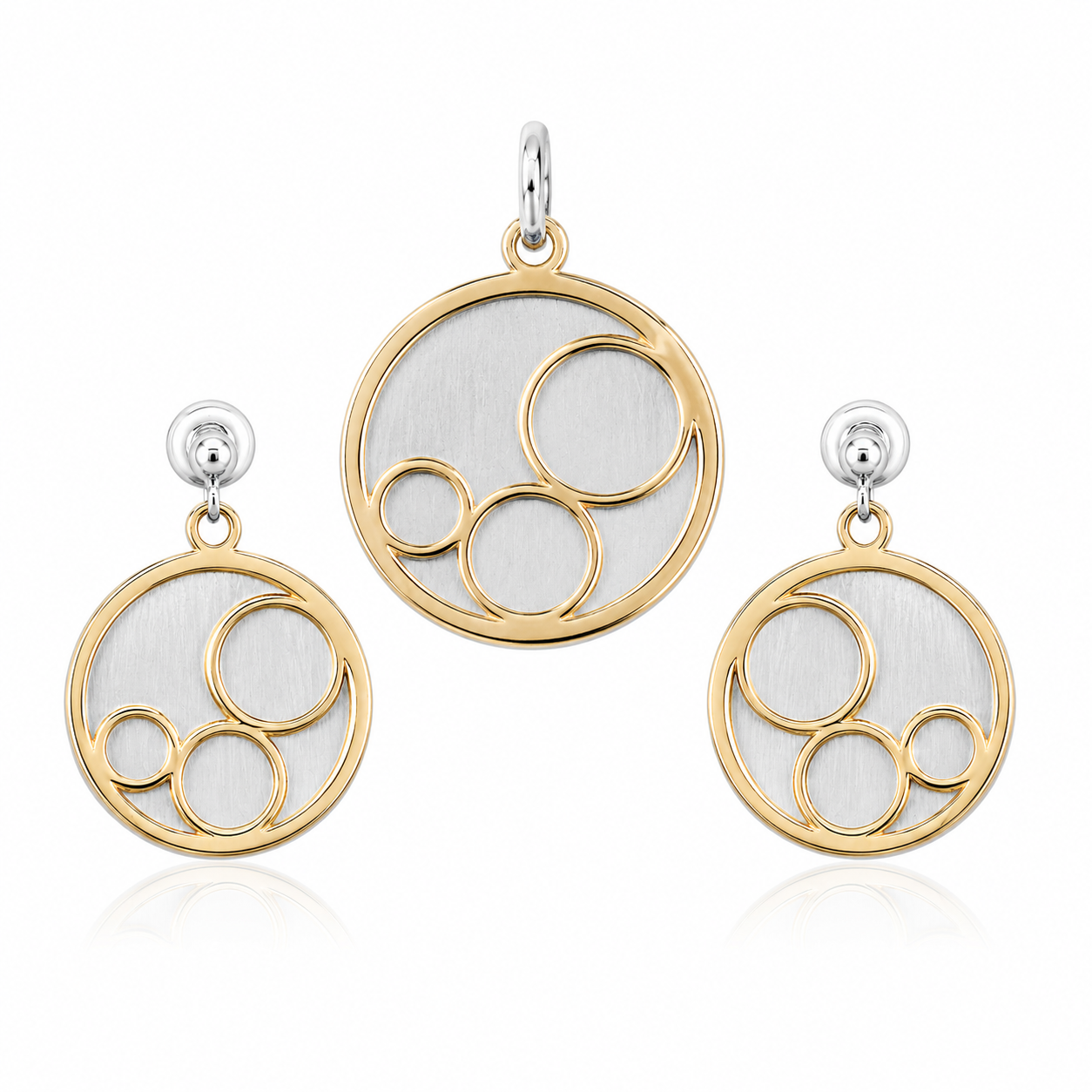 Sterling Silver Gold Plated Layered Circle Design Pendant/Earrings Set