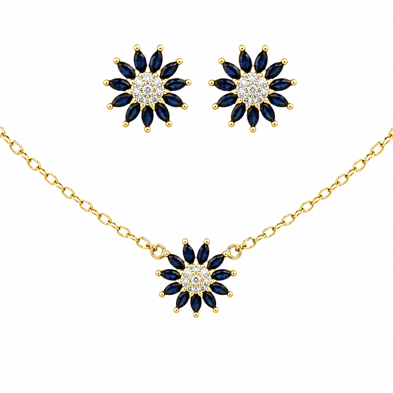 Sterling Silver CZ Flower Necklace/Earrings Set