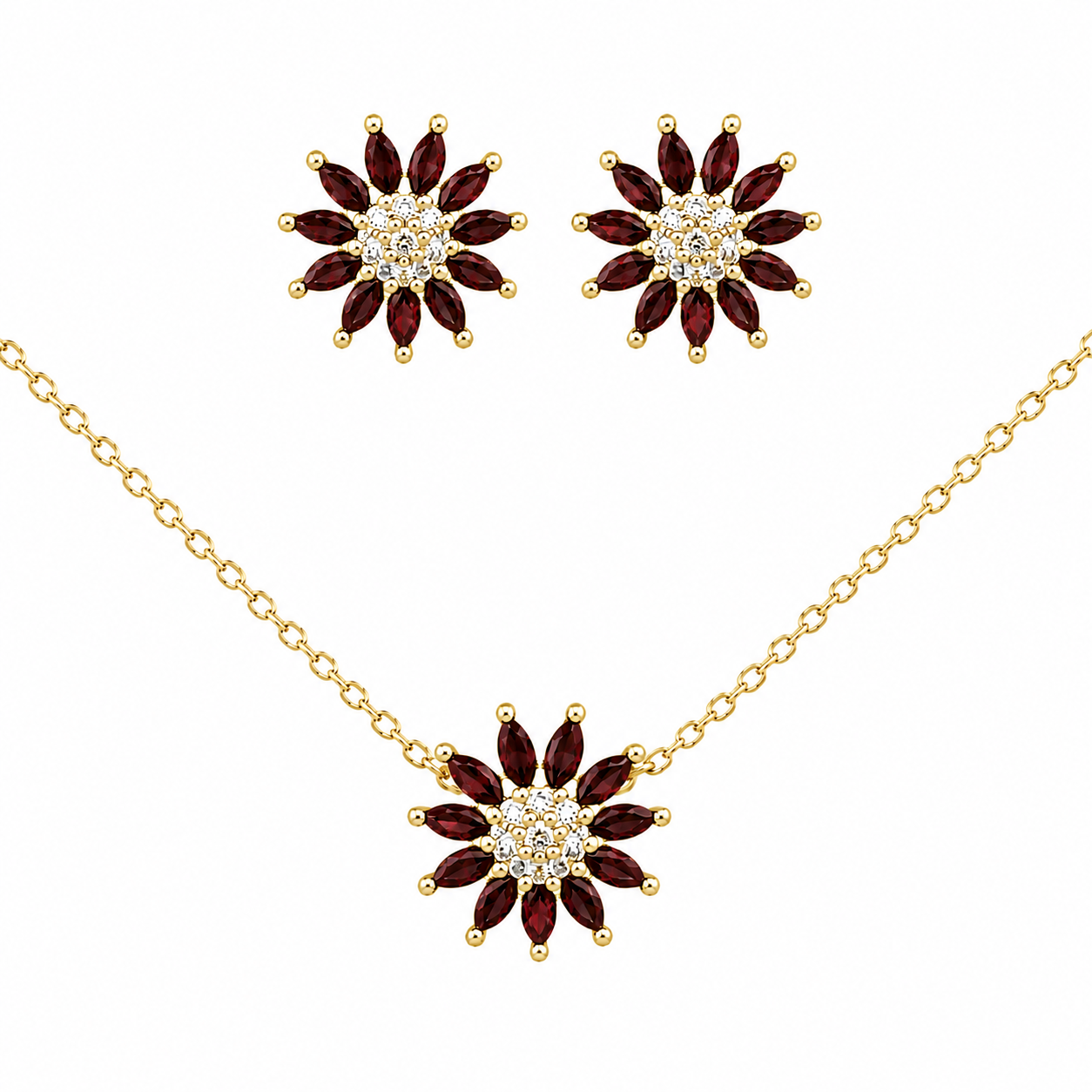 Sterling Silver CZ Flower Necklace/Earrings Set