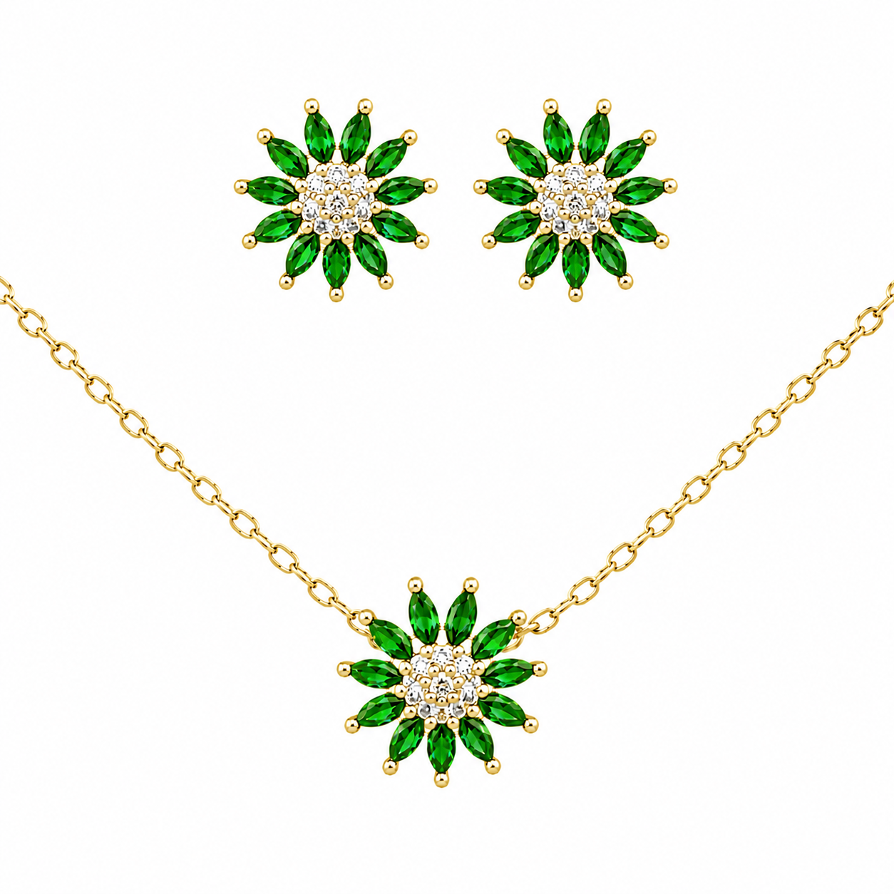 Sterling Silver CZ Flower Necklace/Earrings Set