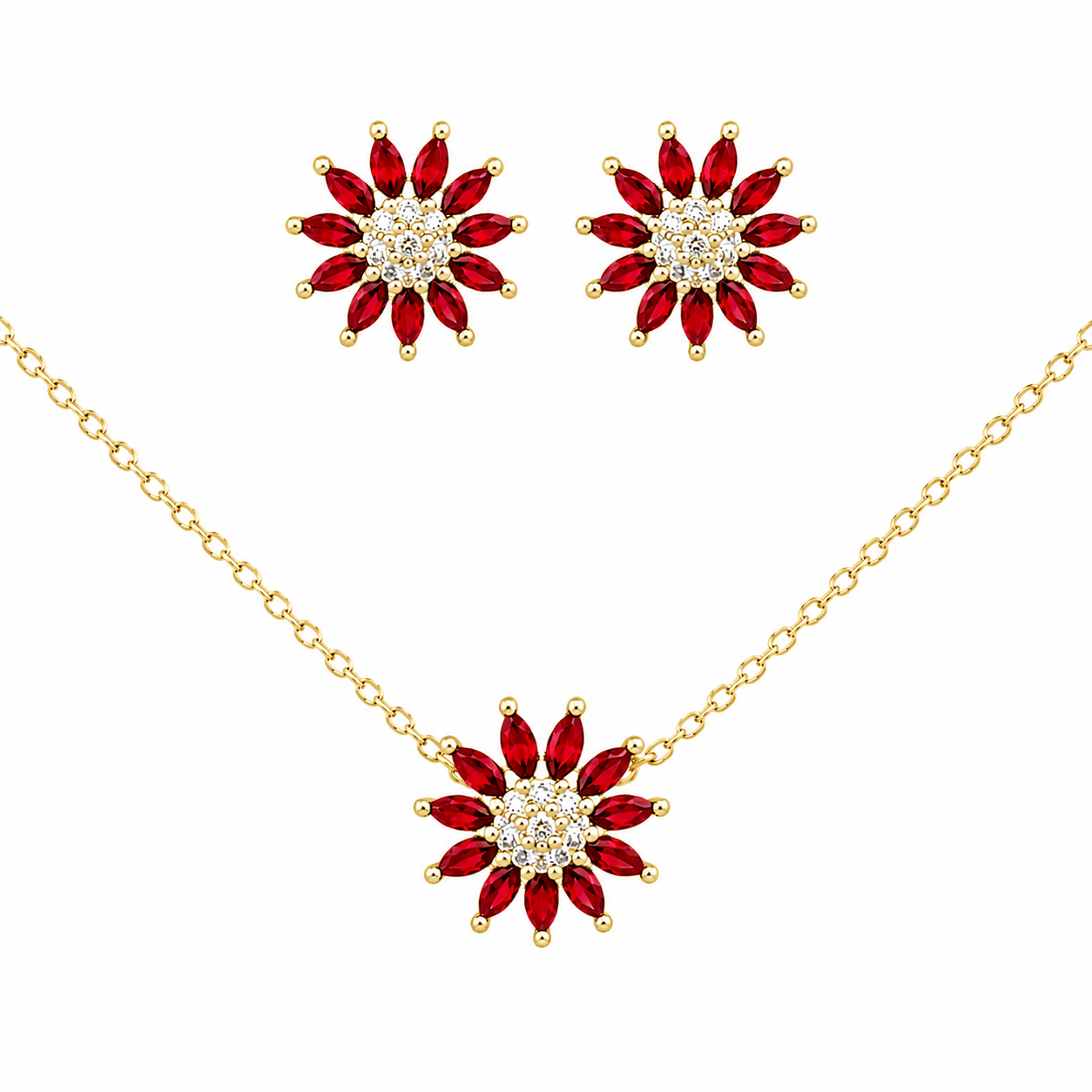 Sterling Silver CZ Flower Necklace/Earrings Set