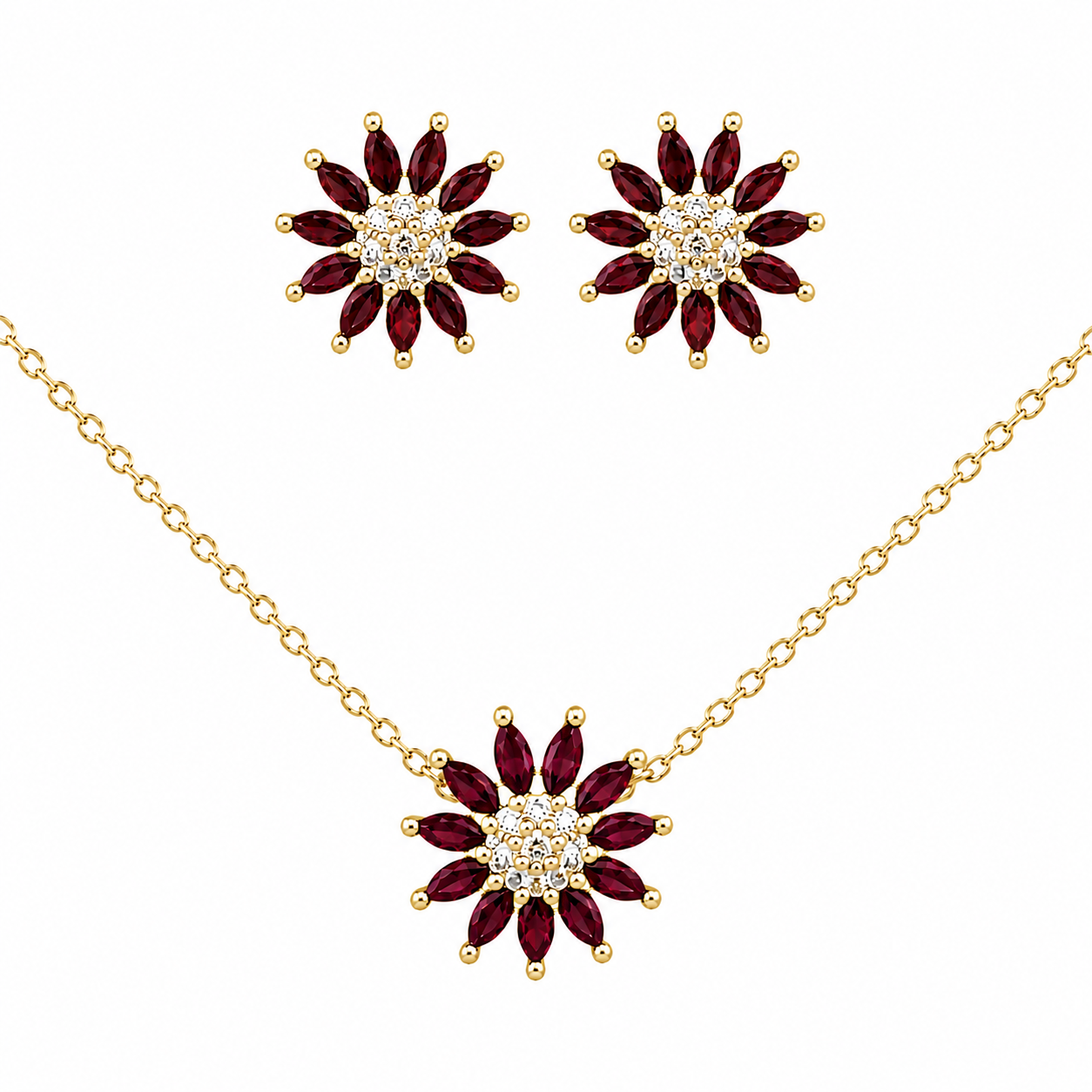 Sterling Silver CZ Flower Necklace/Earrings Set