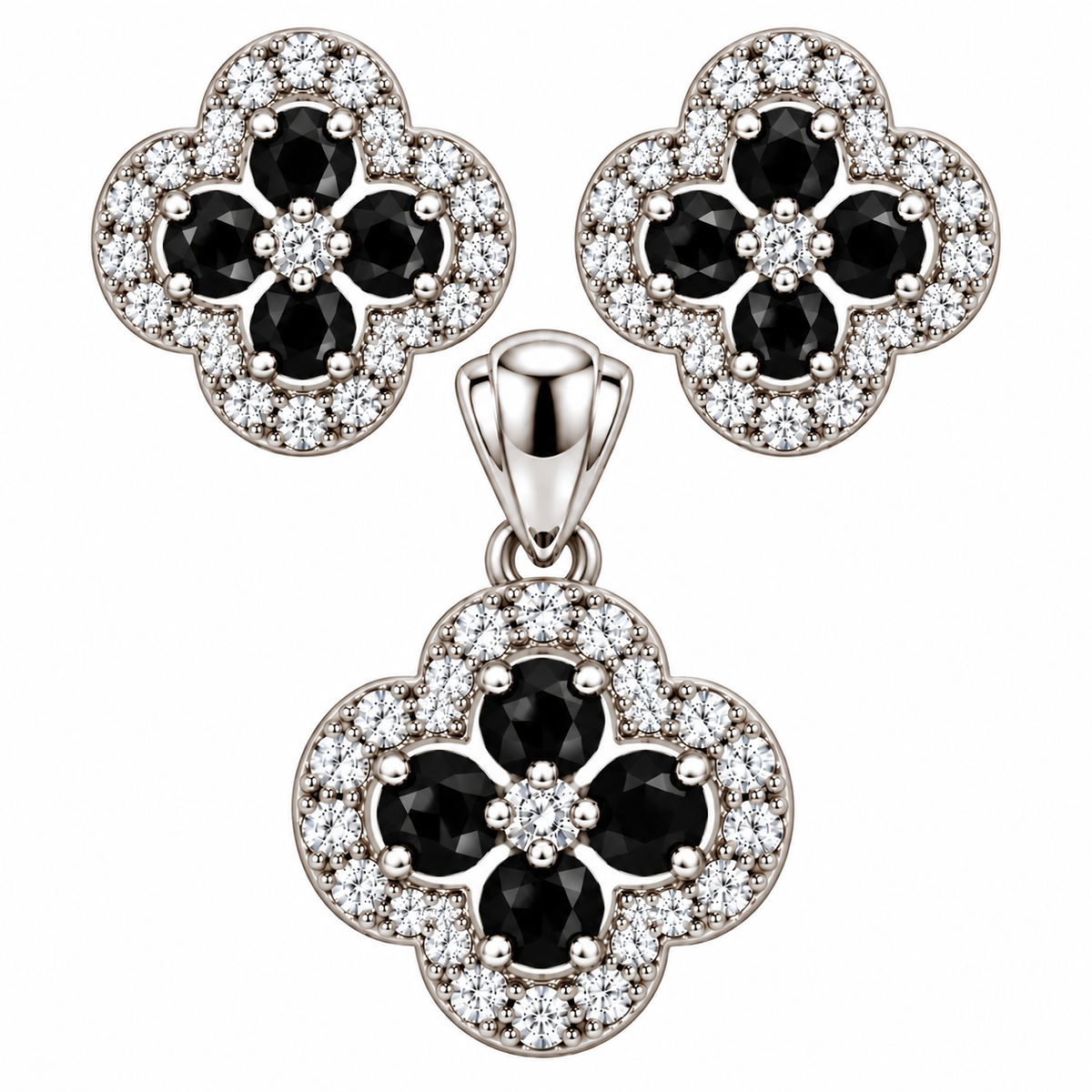 Sterling Silver Colored CZ Flower Pendant & Earrings Set