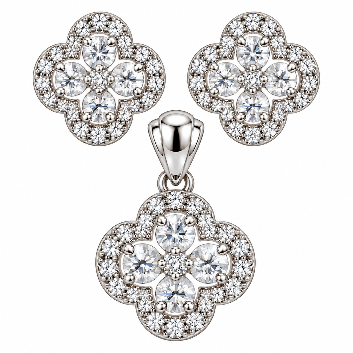 Sterling Silver Colored CZ Flower Pendant & Earrings Set