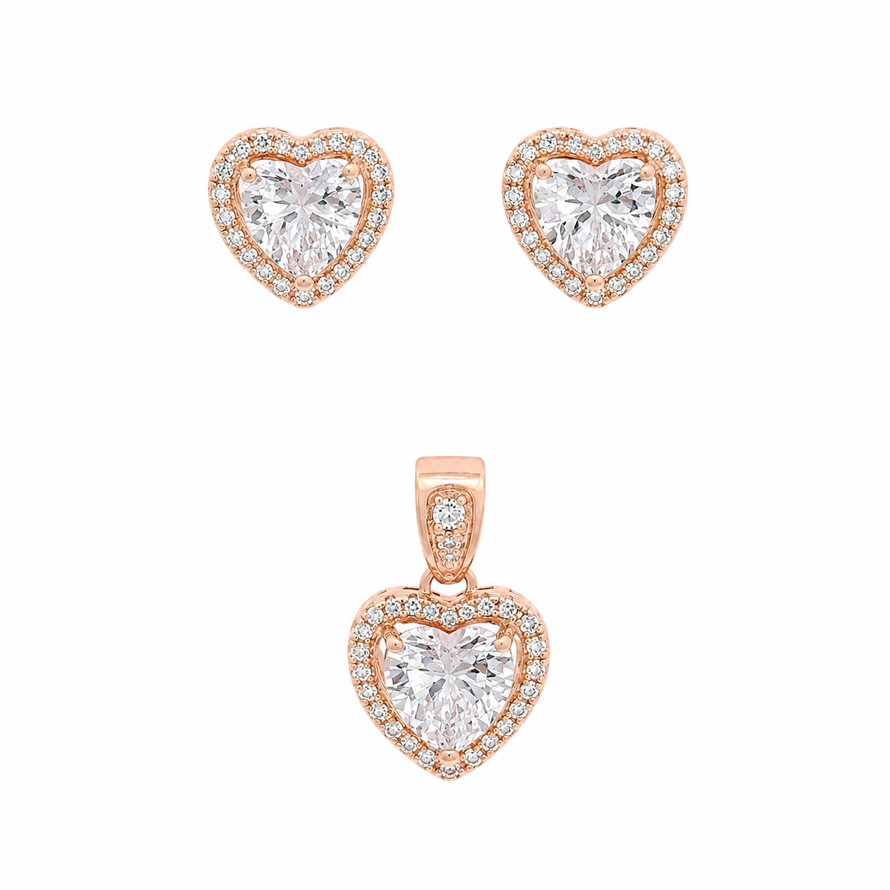 Sterling Silver Heart Halo Pendant & Earring Set (Chain Not Included)