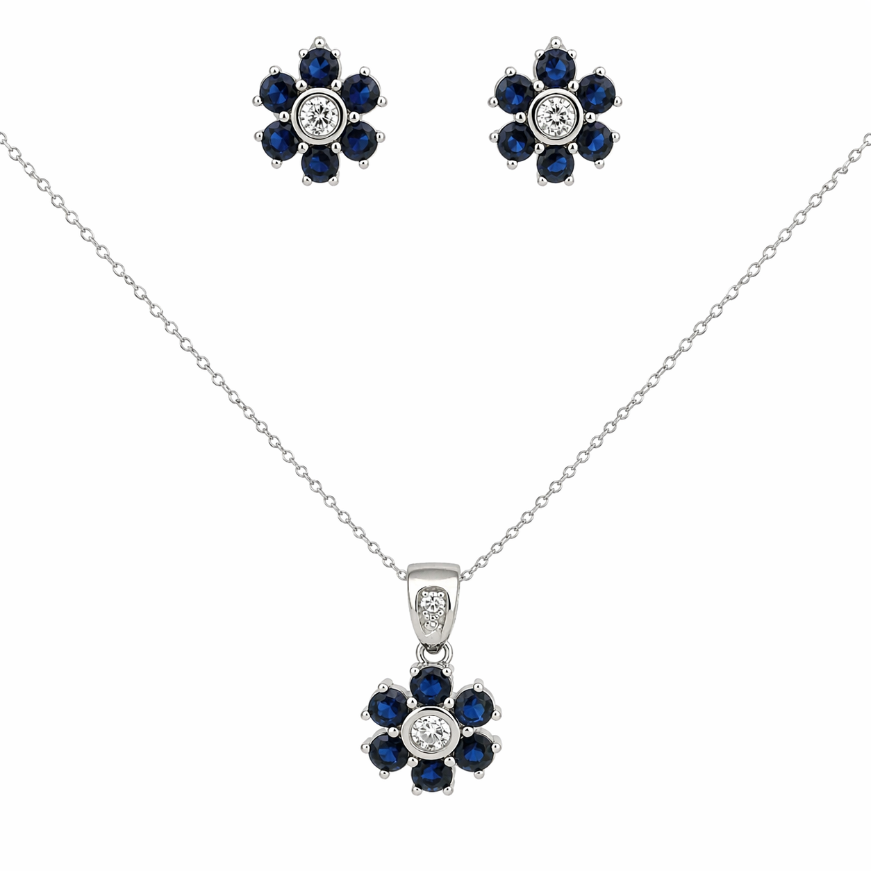 Multicolored Sapphire Blue CZ Flower (Chain Not Included)