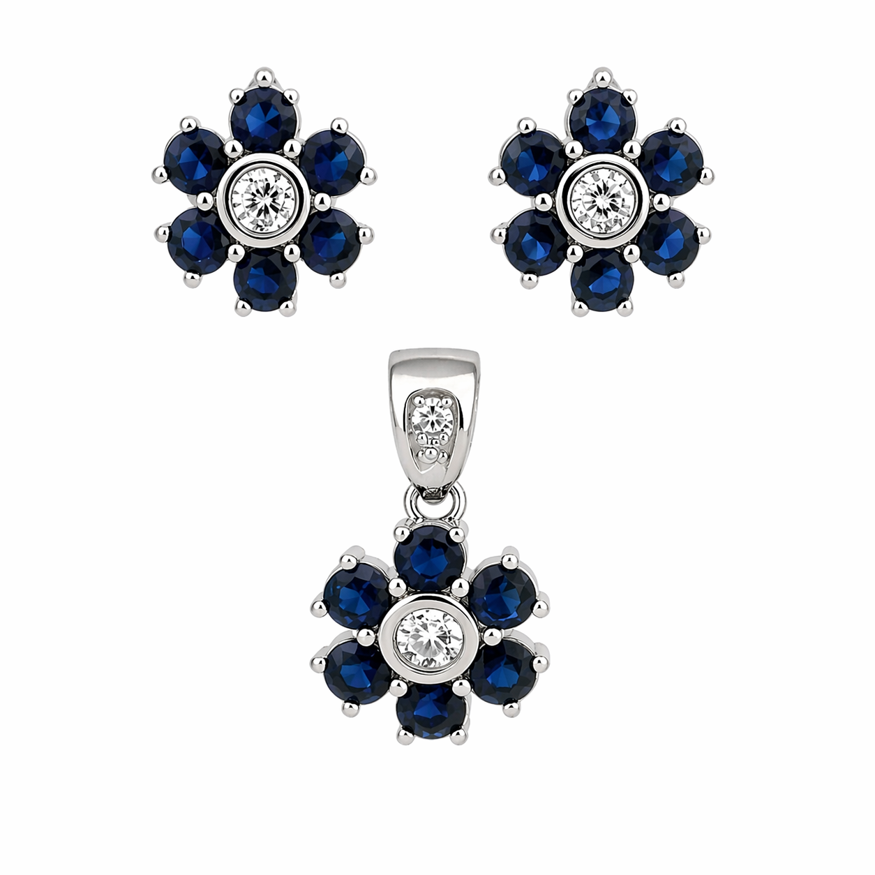 Multicolored Sapphire Blue CZ Flower (Chain Not Included)