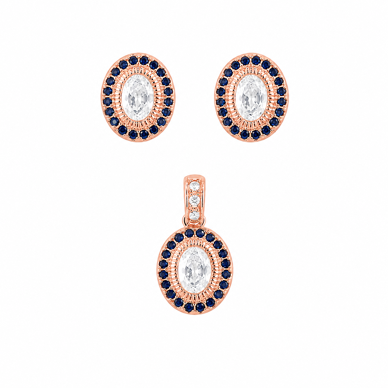 Sterling Silver Oval Set W/ Blue Gemstone Border
