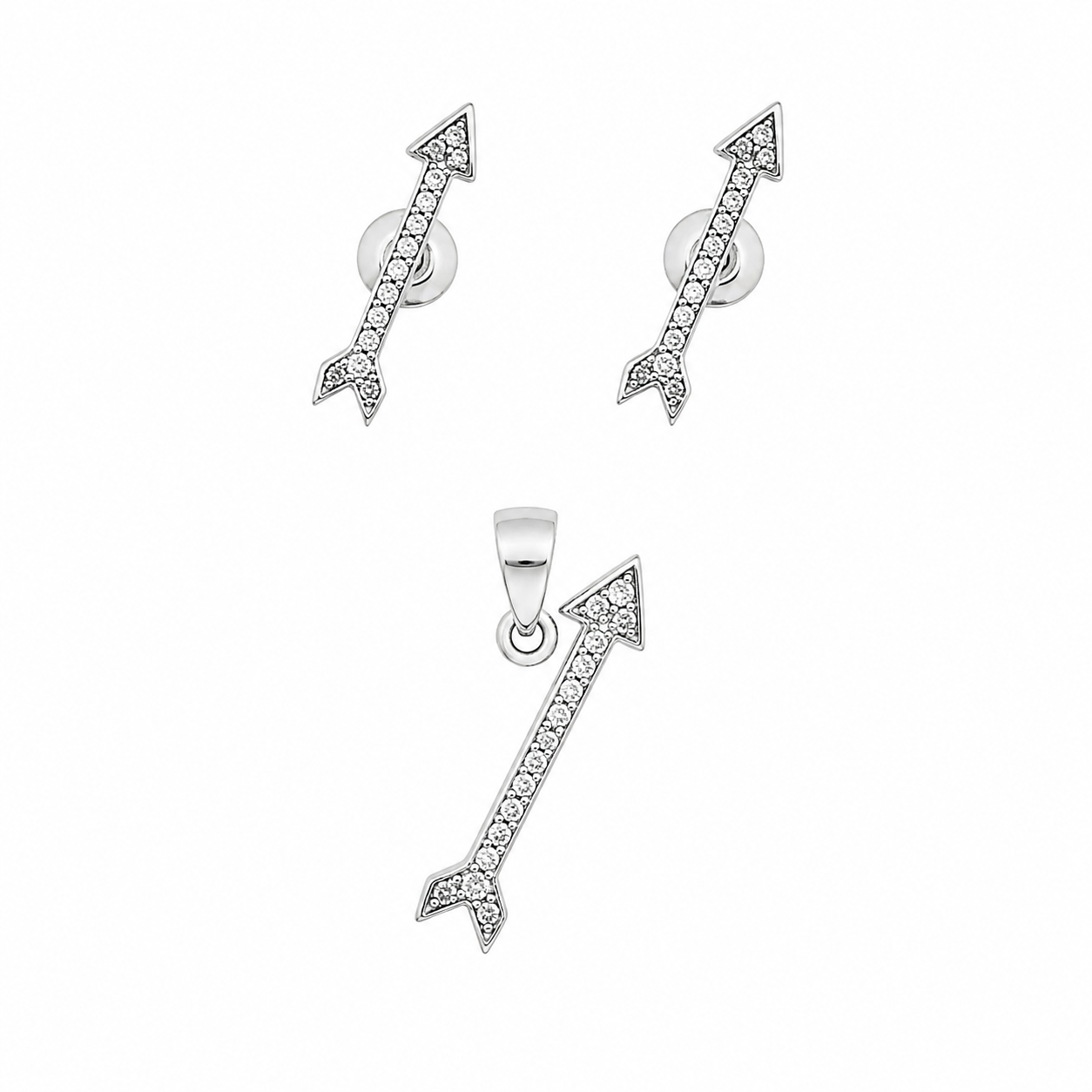Sterling Silver CZ Arrow Earring/Necklace Set