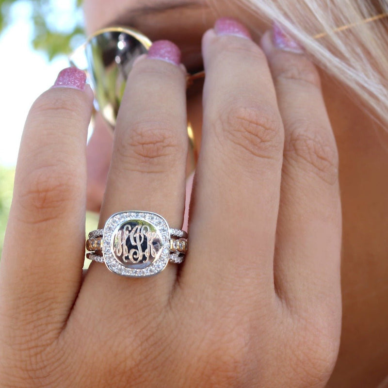Alluring Engravable Maria Sterling Silver Cushion Square Stackable Ring