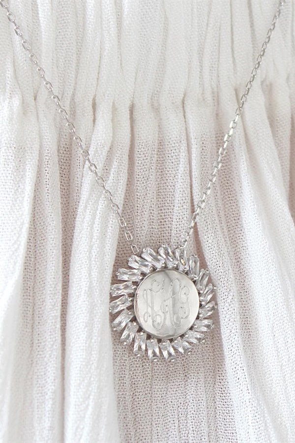 Stunning Sterling Silver CZ Engravable Sun Necklace With Your Choice Of Initials