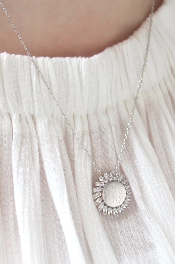 Stunning Sterling Silver CZ Engravable Sun Necklace With Your Choice Of Initials