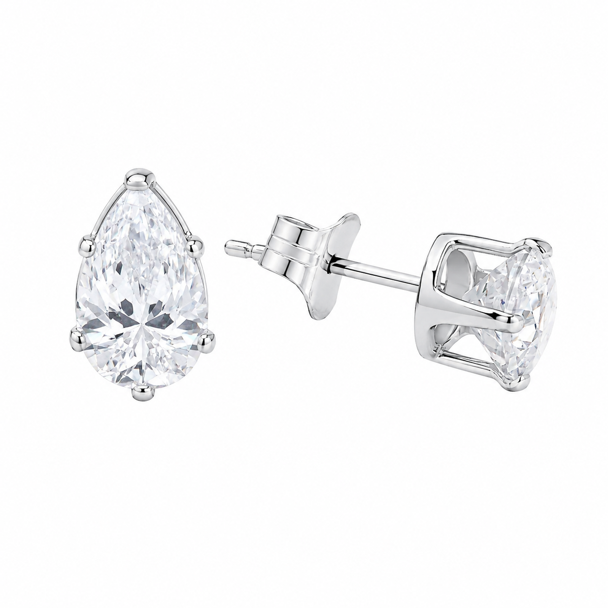 Sterling Silver Teardrop CZ Studs (6MM)