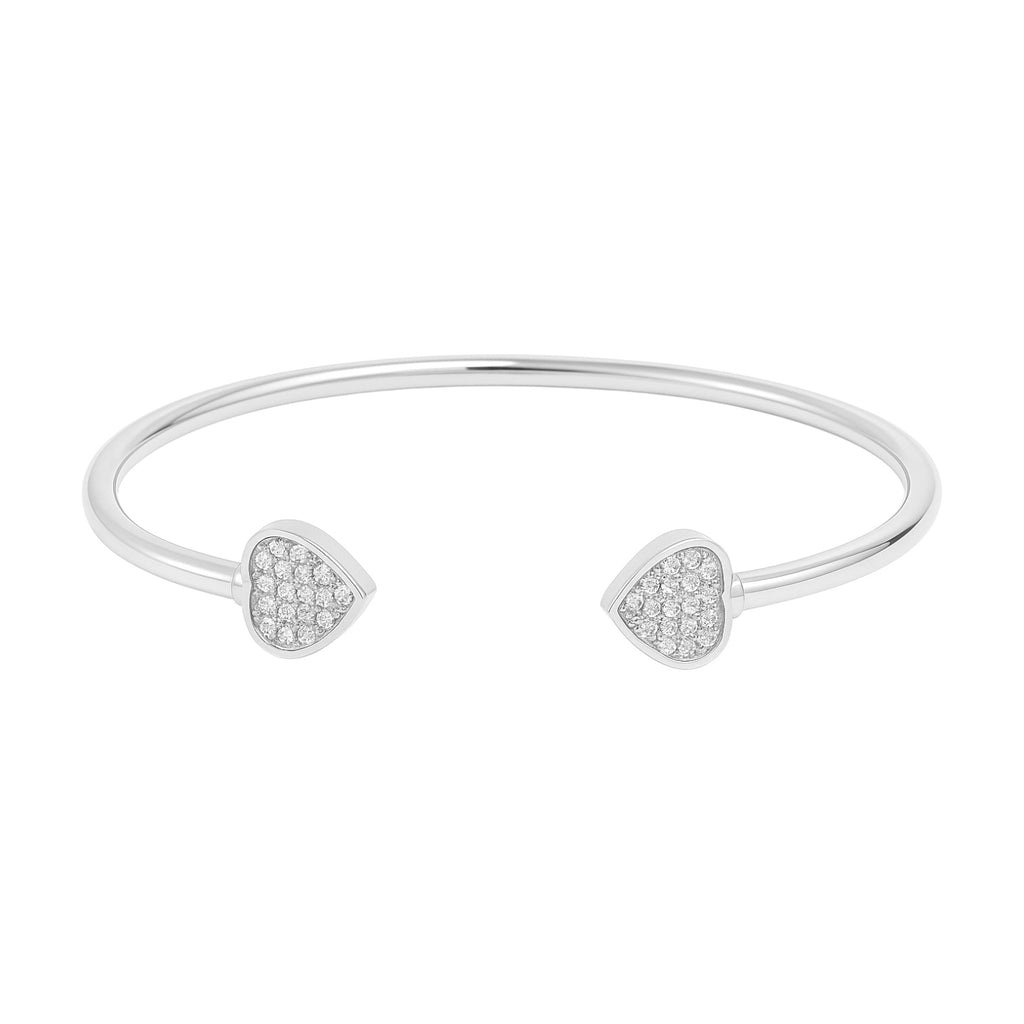 Sterling Silver Moissanite Pave Heart Open Cuff Bangle