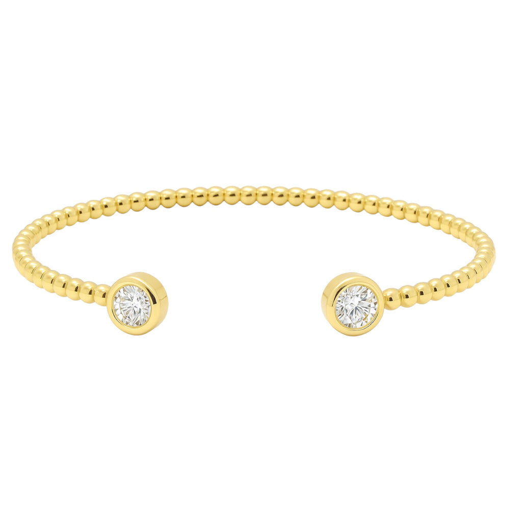 Sterling Silver Moissanite Bubble Beaded Open Cuff Bangle