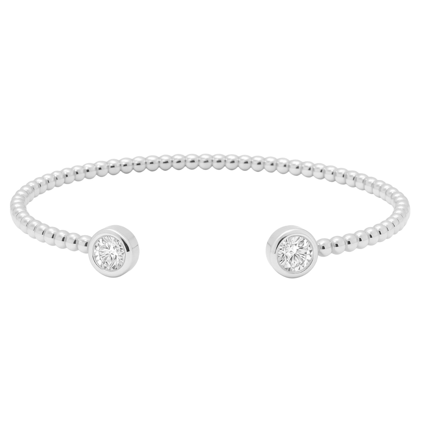 Sterling Silver Moissanite Bubble Beaded Open Cuff Bangle