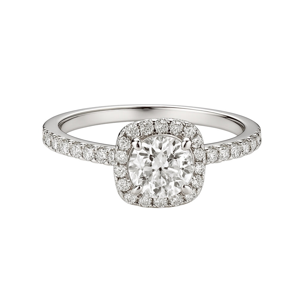 Sterling Silver Round 0.5CT Moissanite W/ Square Halo Ring