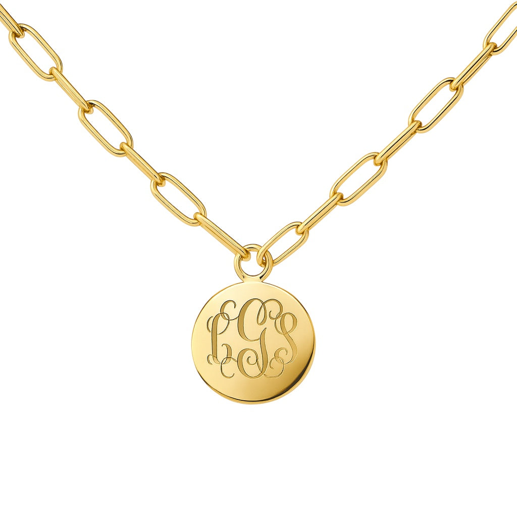 Sterling Silver Medium Paper Clip Chain W/ Engravable Plate (16" + 2")