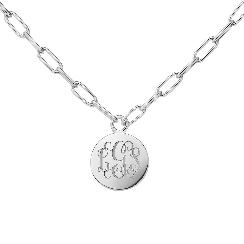 Sterling Silver Medium Paper Clip Chain W/ Engravable Plate (16" + 2")