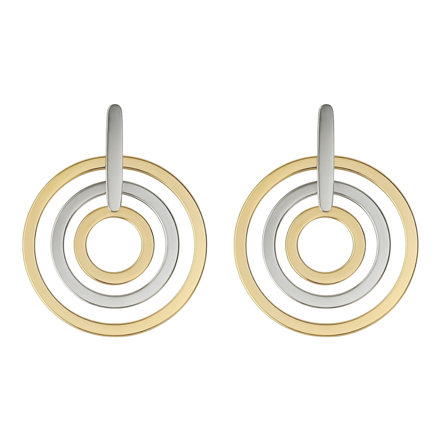 Sterling Silver Two Tone Dangling Round Earrings
