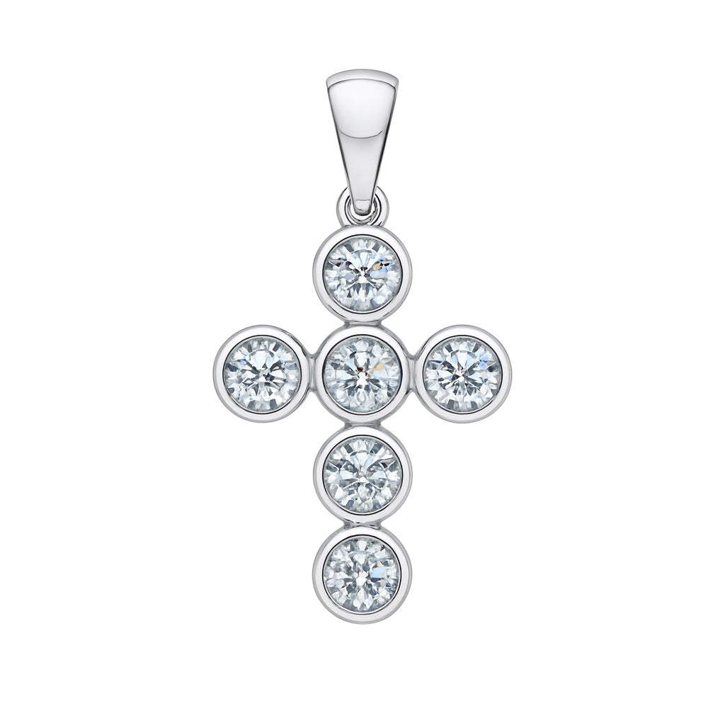 Sterling Silver Moissanite 1.32 CTW 4mm Bubble Cross Pendant