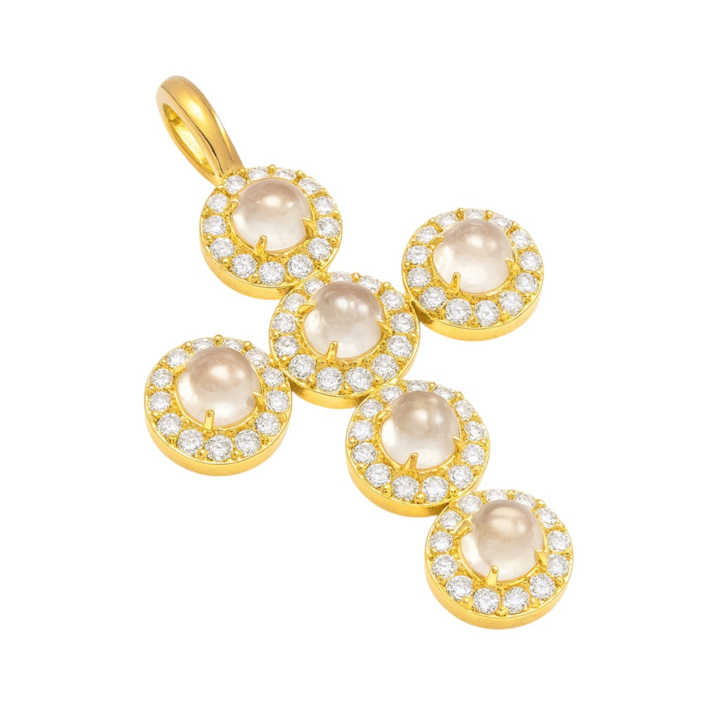 Sterling Silver 3.54 CTW Moissanite Bubble Cross Pendant