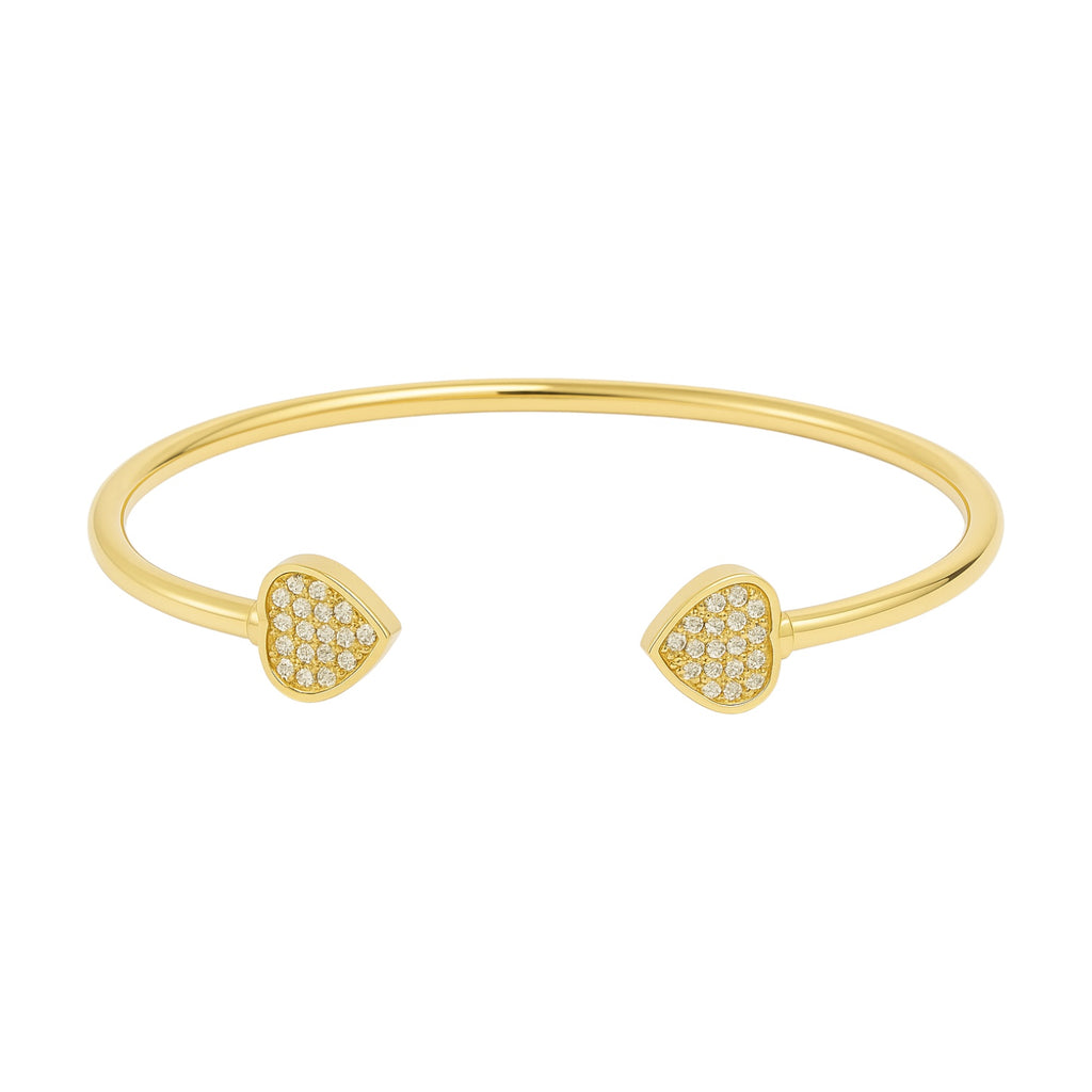 Sterling Silver Moissanite Pave Heart Open Cuff Bangle