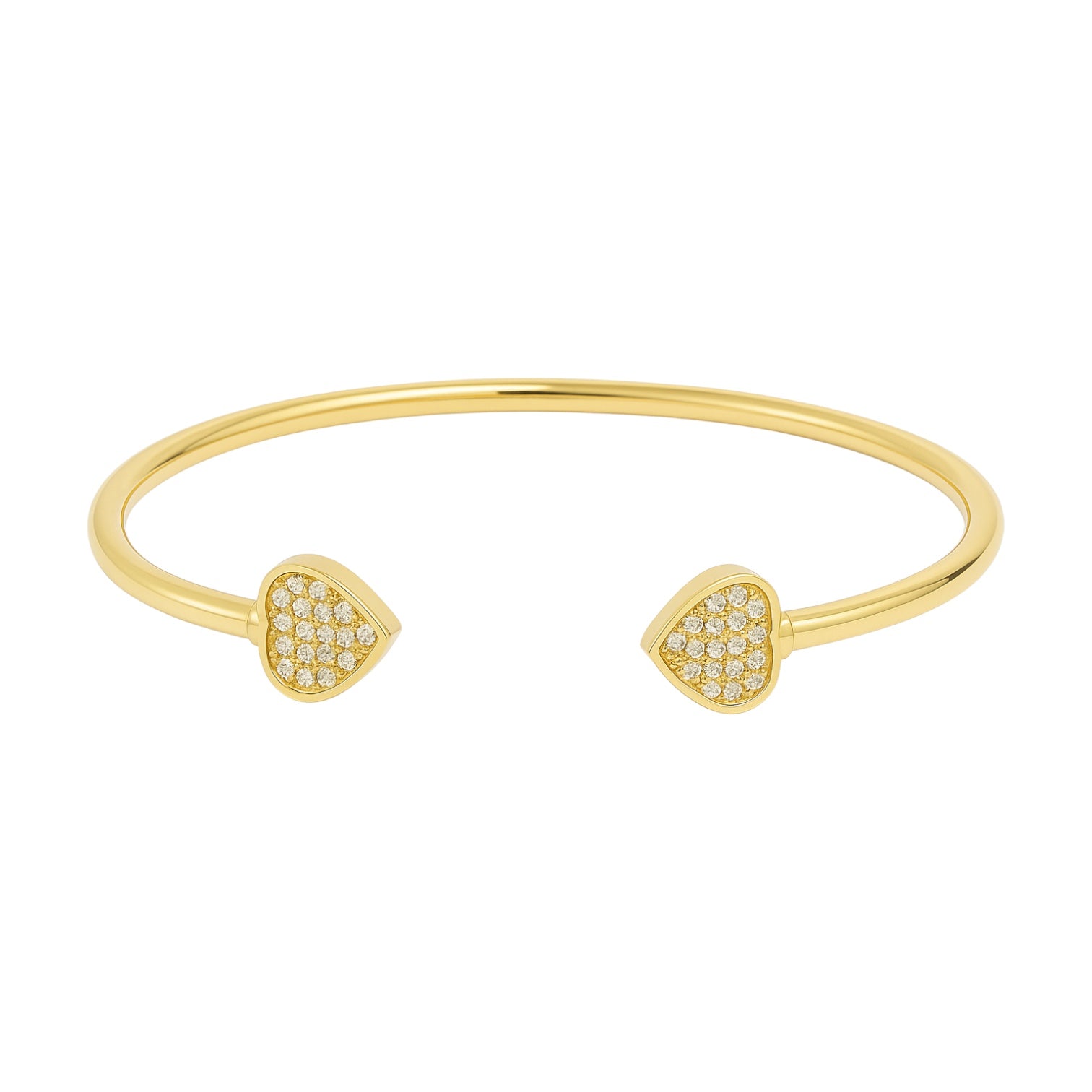 Sterling Silver Moissanite Pave Heart Open Cuff Bangle