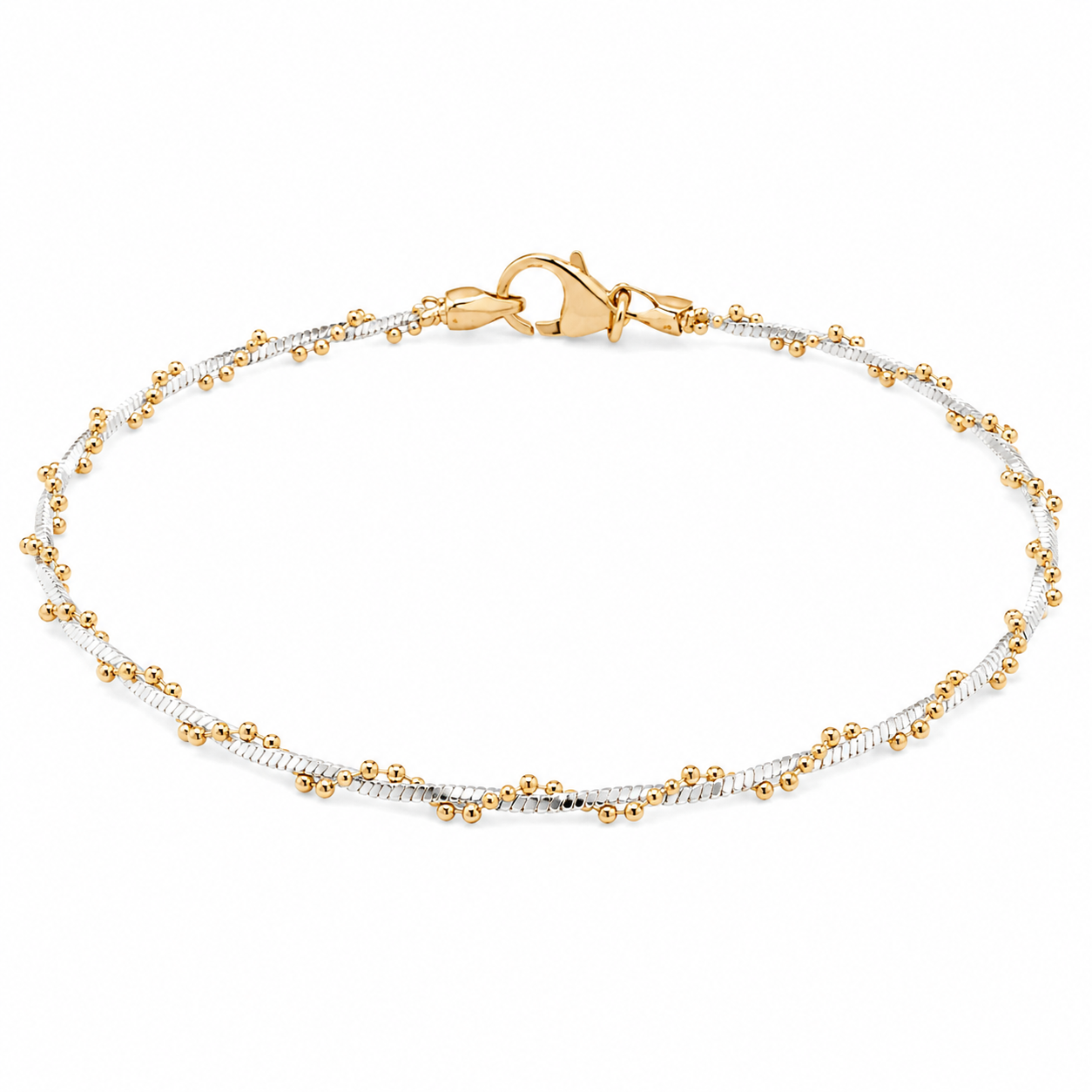 Sterling Silver Two Tone Gold Bead Twist Bracelet