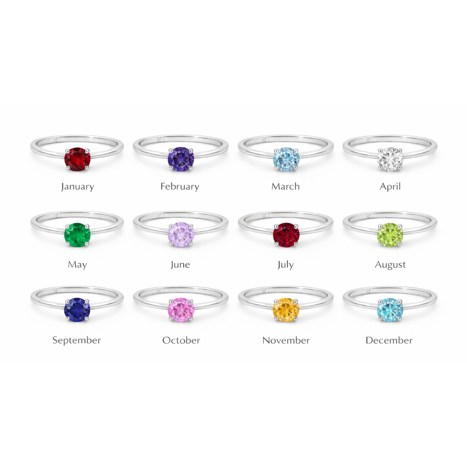 Sterling Silver 6mm Round CZ Birthstone Ring