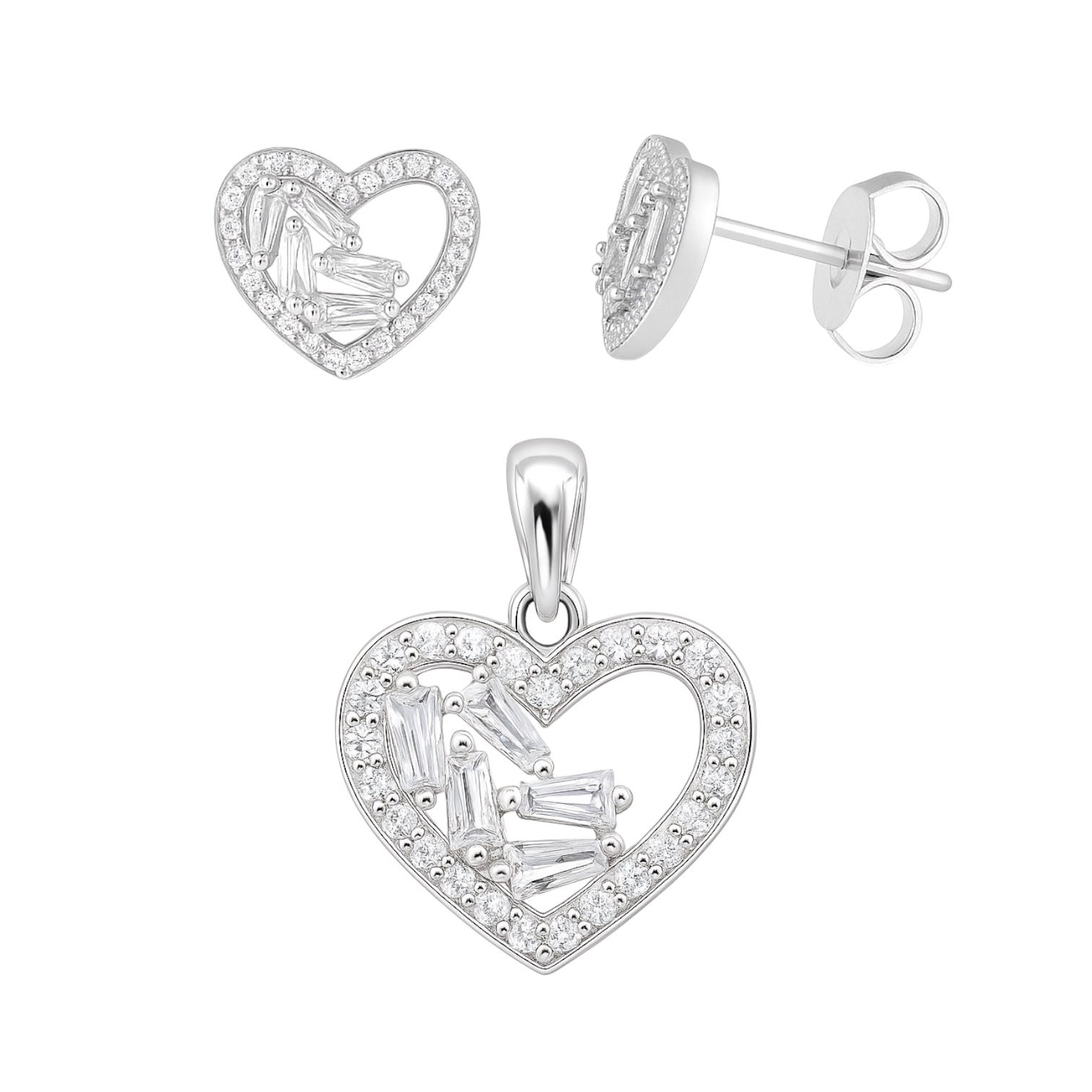 Sterling Silver CZ Heart Pendant/Earrings Set