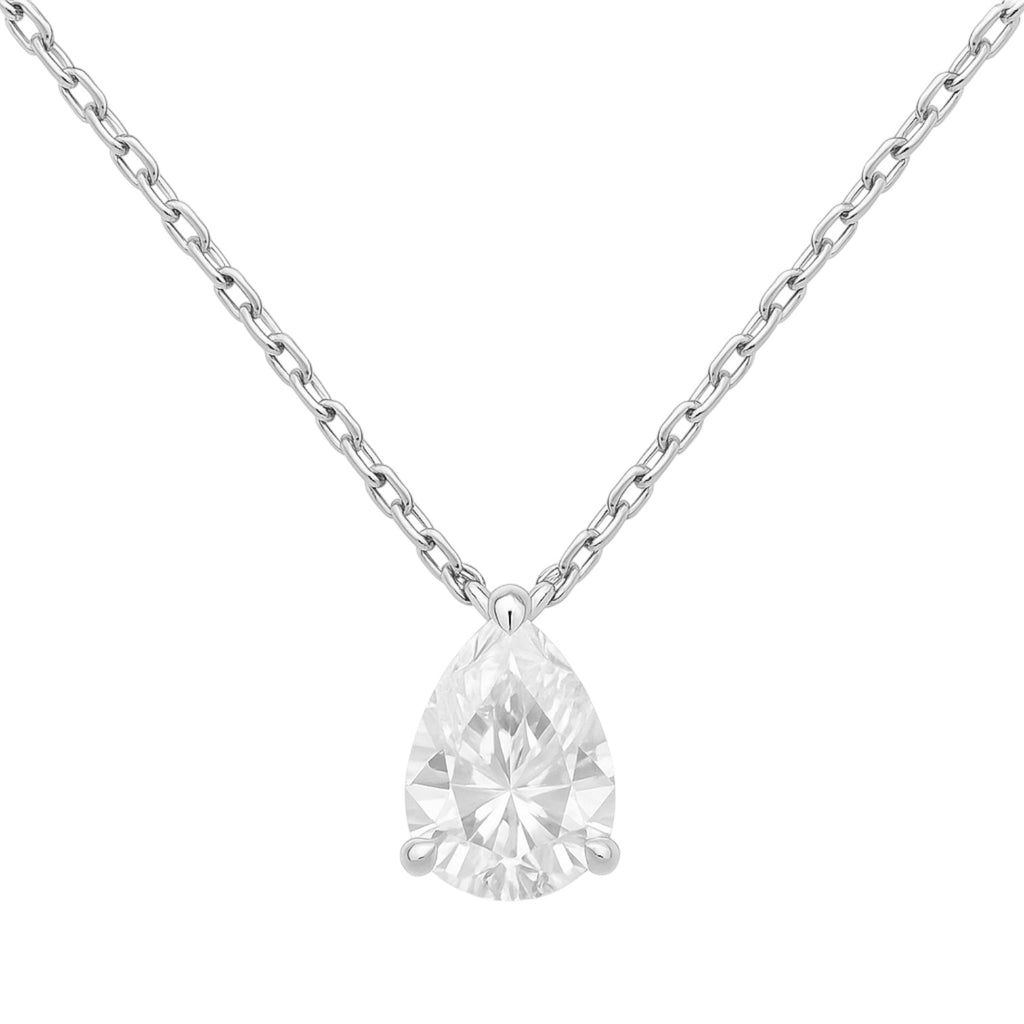 Sterling Silver 3.0CT Moissanite Pear Shape Solitaire Necklace