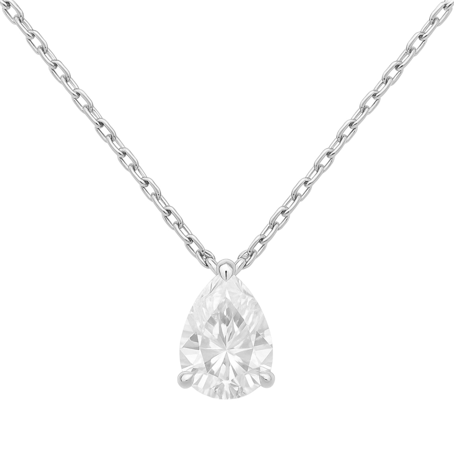 Sterling Silver 3.0CT Moissanite Pear Shape Solitaire Necklace