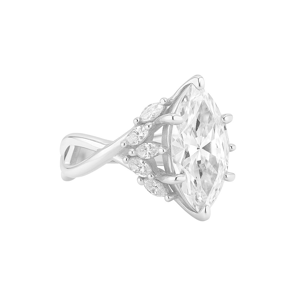 Sterling Silver 2.0ct Marquise Moissanite Cluster Ring