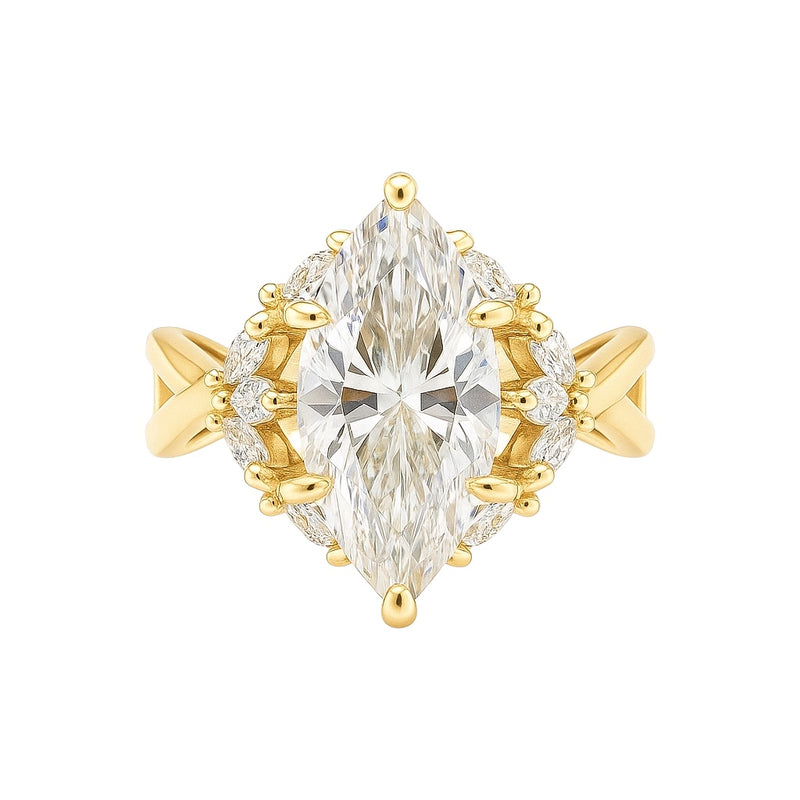 Sterling Silver 2.0ct Marquise Moissanite Cluster Ring