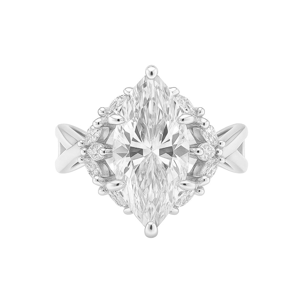 Sterling Silver 2.0ct Marquise Moissanite Cluster Ring