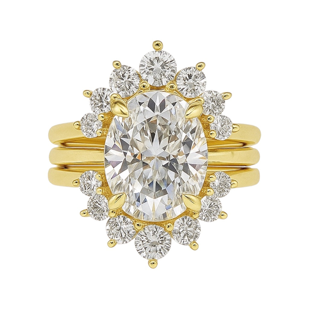 Sterling Silver 3.0ct Oval Moissanite Cluster Vintage 3 Piece Ring Set