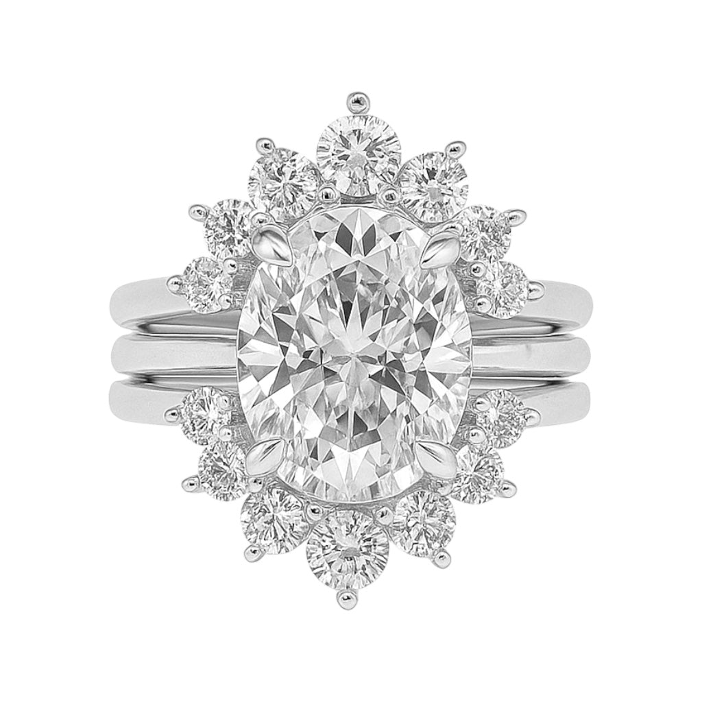 Sterling Silver 3.0ct Oval Moissanite Cluster Vintage 3 Piece Ring Set