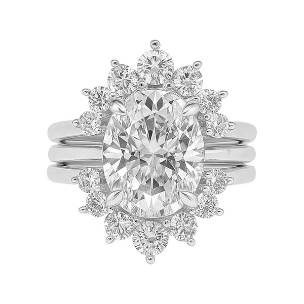 Sterling Silver 3.0ct Oval Moissanite Cluster Vintage 3 Piece Ring Set