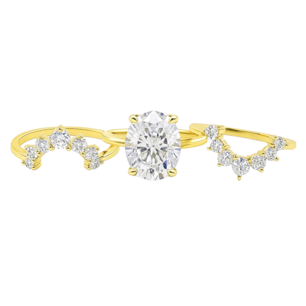 Sterling Silver 3.0ct Oval Moissanite Cluster Vintage 3 Piece Ring Set