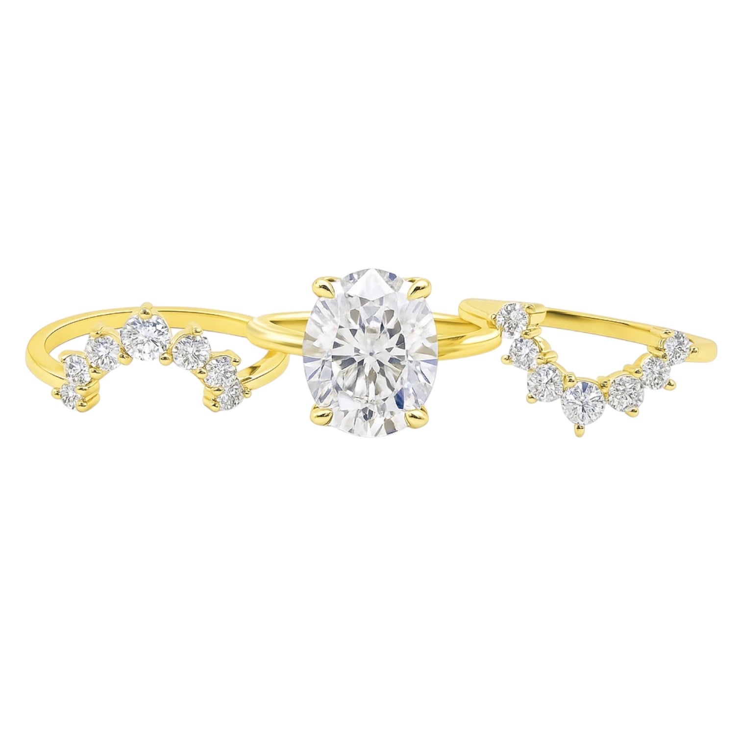 Sterling Silver 3.0ct Oval Moissanite Cluster Vintage 3 Piece Ring Set