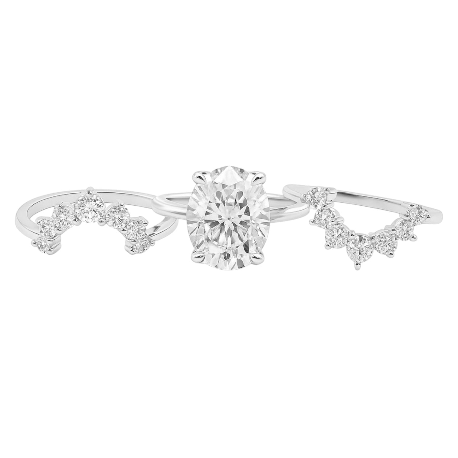 Sterling Silver 3.0ct Oval Moissanite Cluster Vintage 3 Piece Ring Set