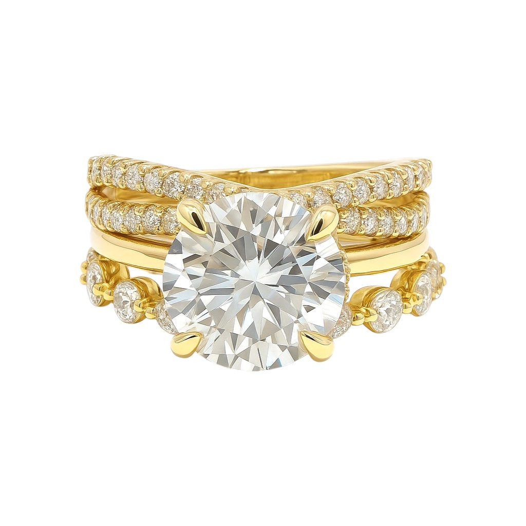 Sterling Silver 3.0ct Round Brilliant Cut Moissanite 3 Piece Ring Set