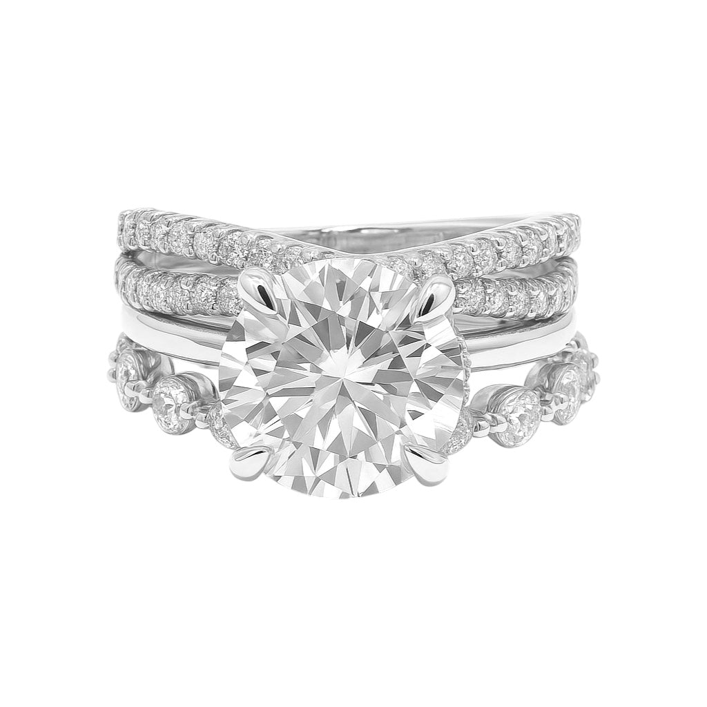 Sterling Silver 3.0ct Round Brilliant Cut Moissanite 3 Piece Ring Set