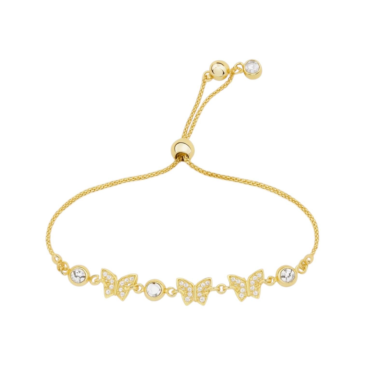 14K Yellow Gold CZ Butterfly Station Adjustable Bolo Bracelet (6.0 GRAMS)